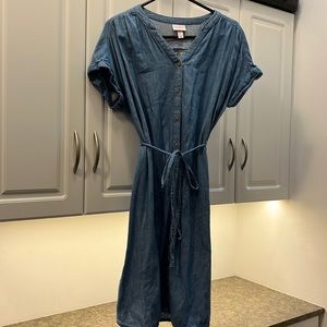 Maternity Chambray Shirt Dress with Tie belt